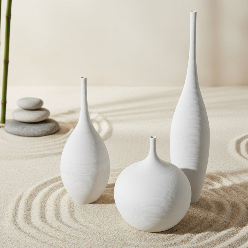 Hand-Drawn Ceramic Flowerware – Nordic Zen Handmade Porcelain Vase