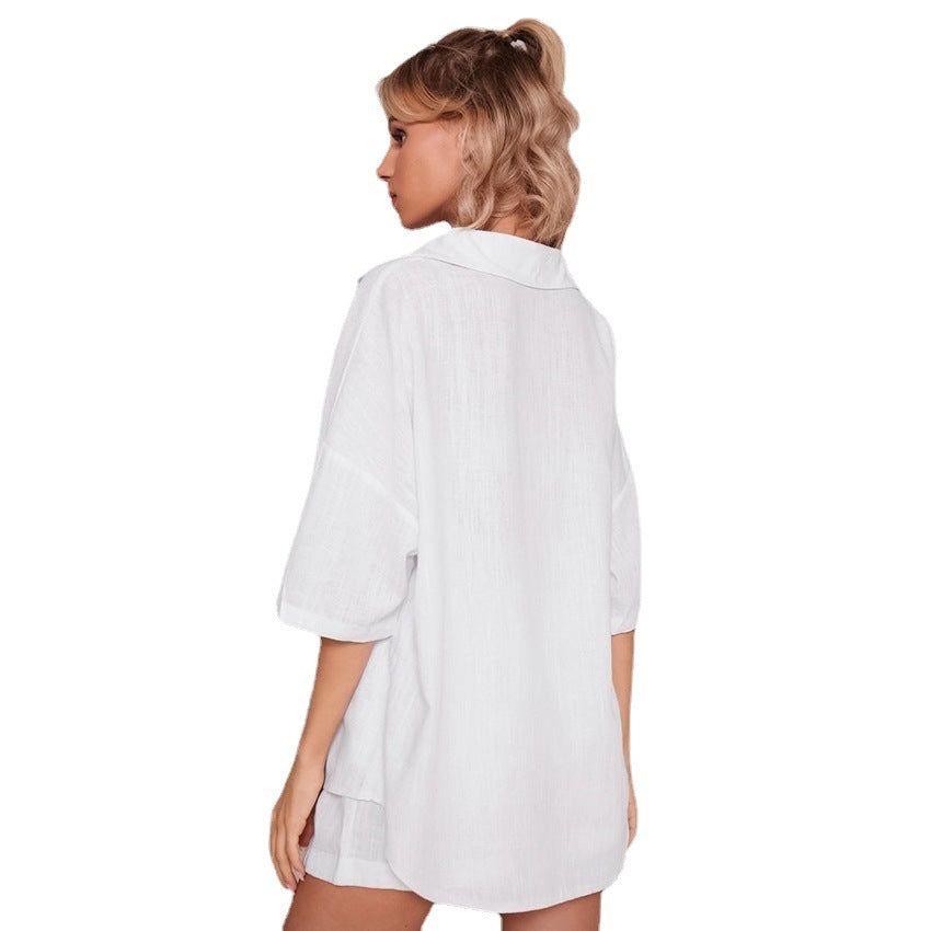 Premium Cotton Hemp Pajamas for Women - White