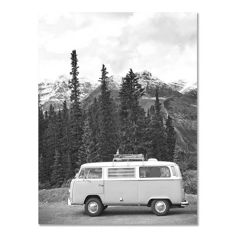 Nordic Modern Black And White Seaside Landscape  – Frameless Spray Paint Hanging Poster