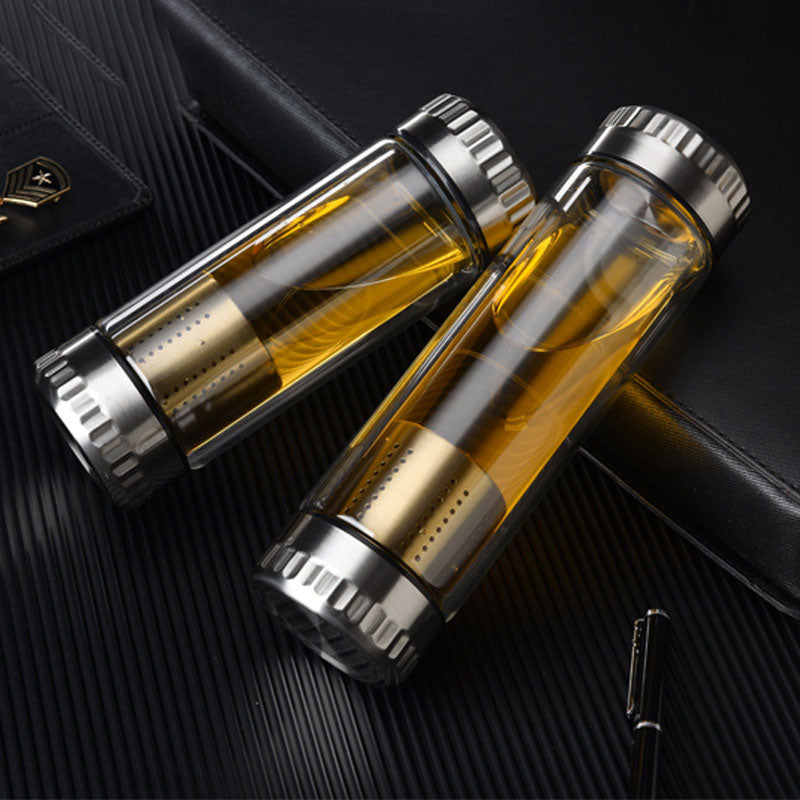 Double Wall Glass Water Bottle with Tea Infuser – Eco-Friendly & Thermal Insulated