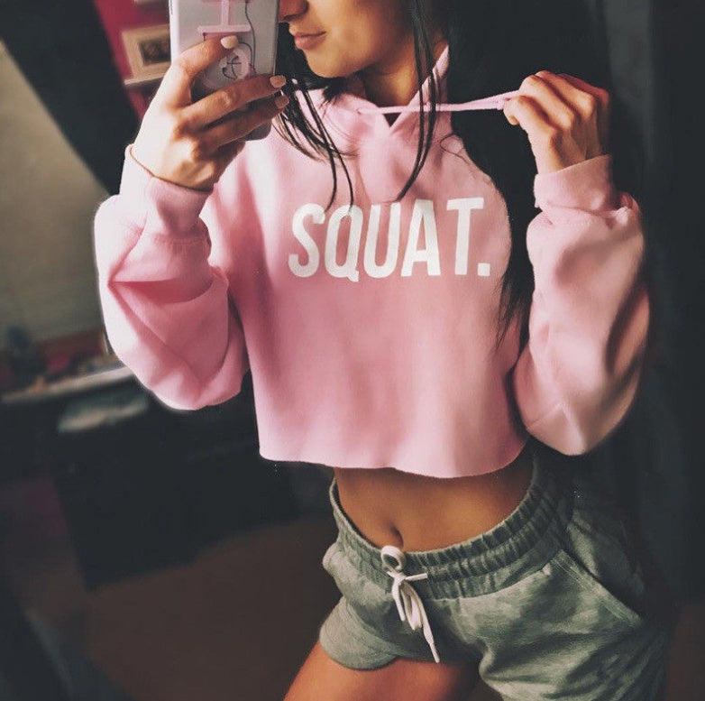 Trendy Women's Crop Hoodie | Long Sleeve Letter Print Loose Fit Sweatshirt