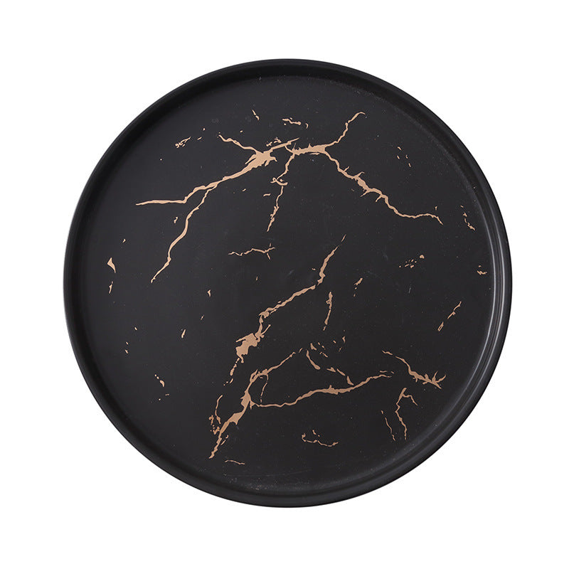 Marble Porcelain Plate – Elegant Black & White Dish