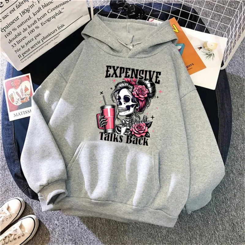 Cartoon Hip Hop Skull Pattern Printed Hooded Sweatshirt Unisex Long Sleeve Casual Jacket