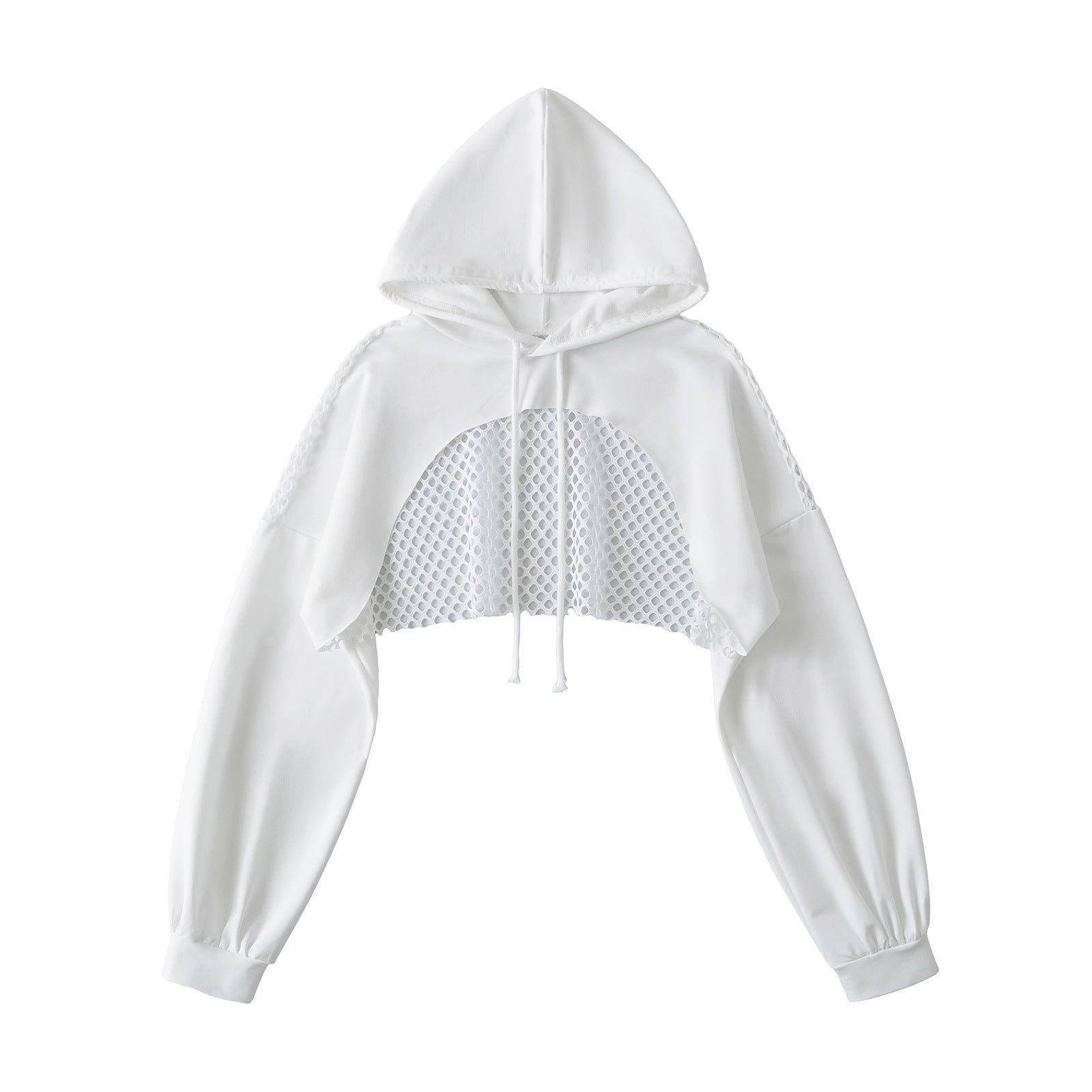 Black & White Hollow Drawstring Hooded Sweatshirt for Women – Casual Long Sleeve Pullover