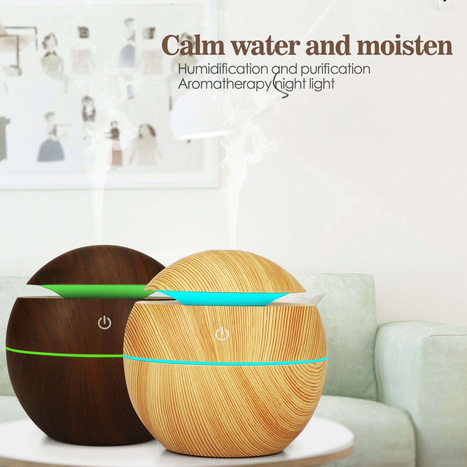 Humidifier – Ultrasonic Aromatherapy Diffuser | Quiet, Colorful LED & Wood Grain Design