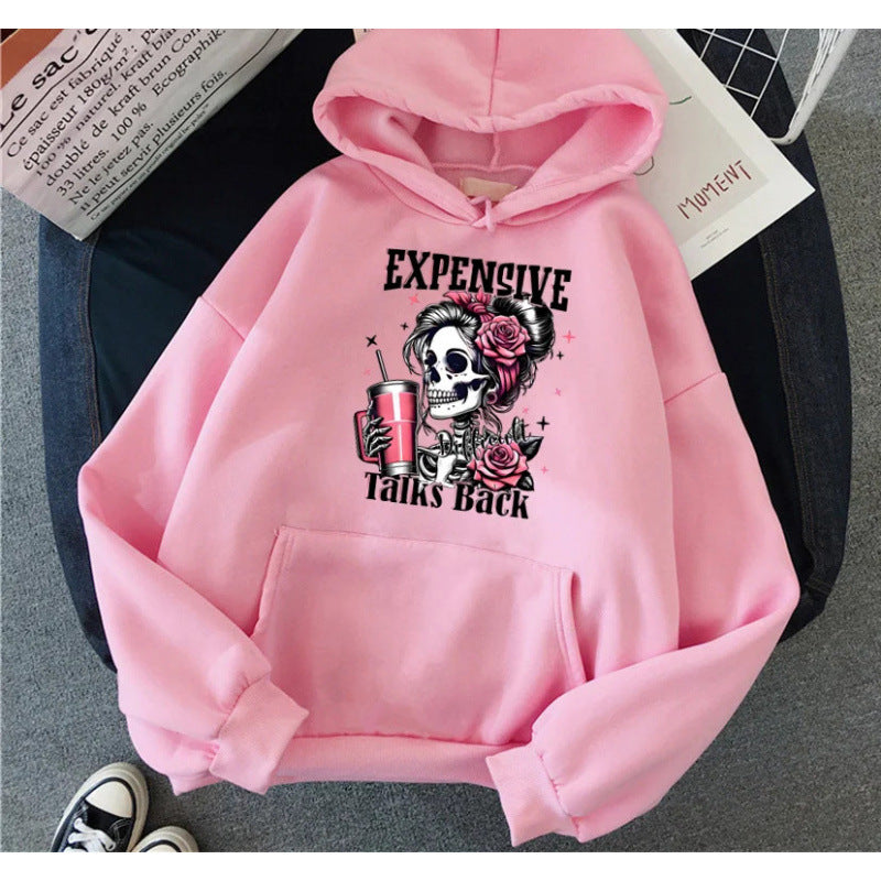 Cartoon Hip Hop Skull Pattern Printed Hooded Sweatshirt Unisex Long Sleeve Casual Jacket