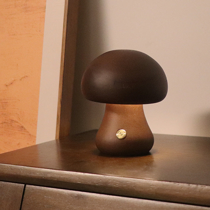 Wooden Cute Mushroom LED Night Light – Touch Switch Bedside Lamp for Kids’ Bedroom & Home Decor