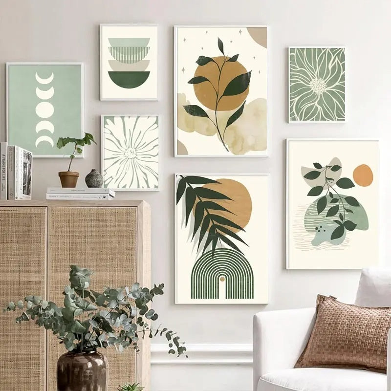 Green Plant Canvas Wall Art – Cartoon-Style Handmade Decorative Painting