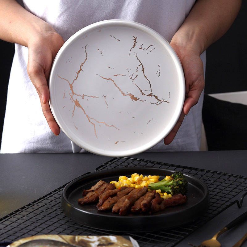 Marble Porcelain Plate – Elegant Black & White Dish