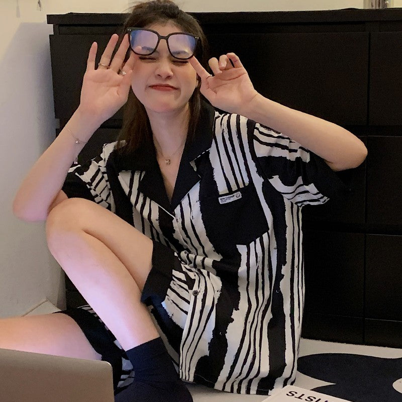 Women’s Ice Silk Short Sleeve Pajama Set – Ultra-Soft, Breathable Imitation Silk Sleepwear