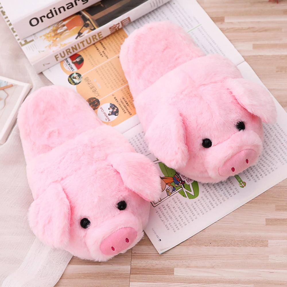 Winter Women Warm Indoor Slippers – Cute Pink Pig Plush Home Shoes for Ladies