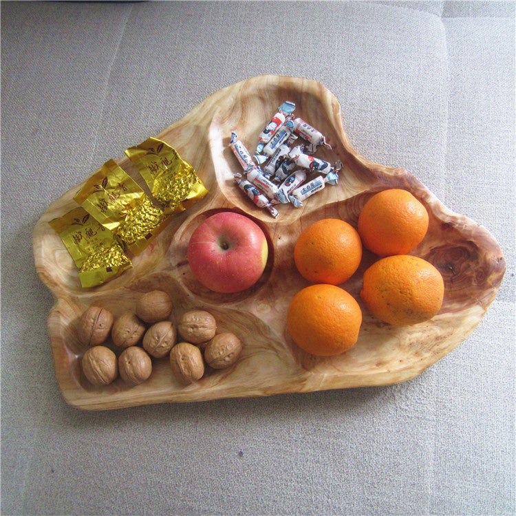 Natural Wood Root Fruit Plate – Handmade 5-Grid Serving Tray