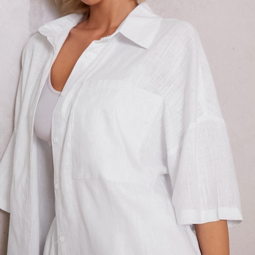 Premium Cotton Hemp Pajamas for Women - White