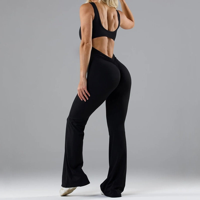 Women’s Seamless Yoga Jumpsuit – Polyester & Spandex | Slim Fit, Hollowed-Out Activewear