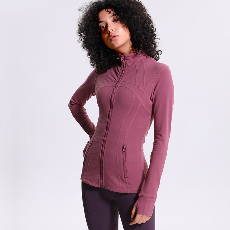 Women’s Slim Zipper Fitness Running Jacket – Acrylic Long Sleeve Sports Top | Lightweight, Breathable & Stylish