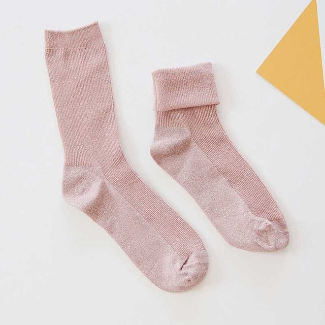 Women’s Soft Cotton Casual Socks – Shiny Solid Pattern | Comfortable Everyday Fashion Socks