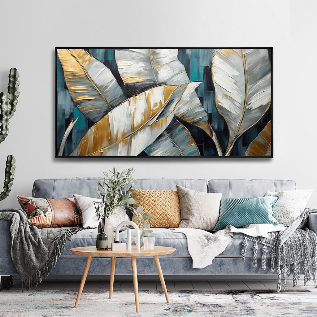 Handmade Abstract Banana Leaf Oil Painting on Canvas – Modern Wall Art Decor