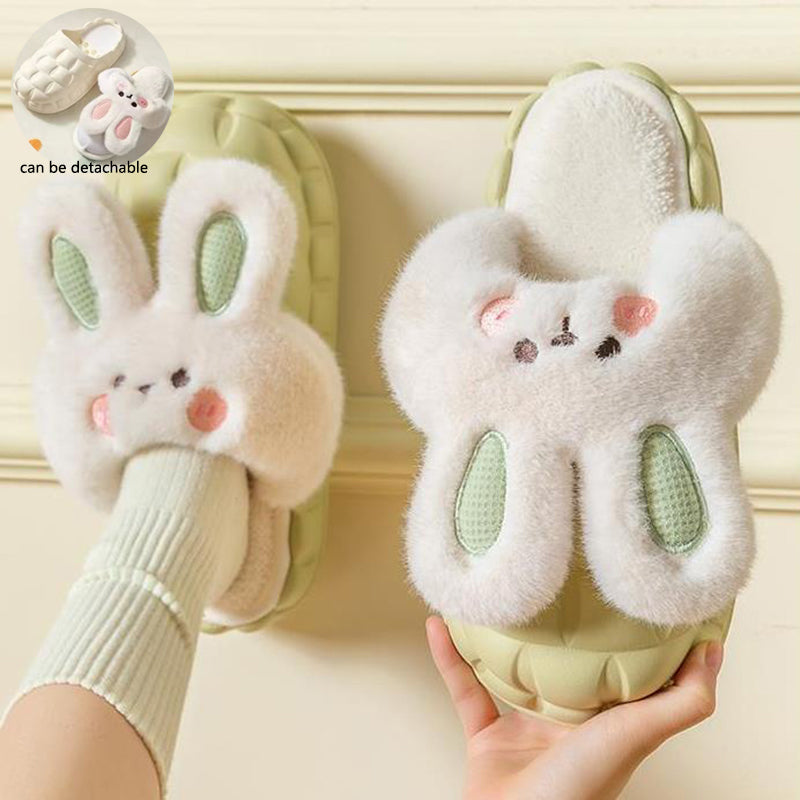 Cute Rabbit Winter Fuzzy Slippers – Warm Plush Cartoon House Shoes for Women