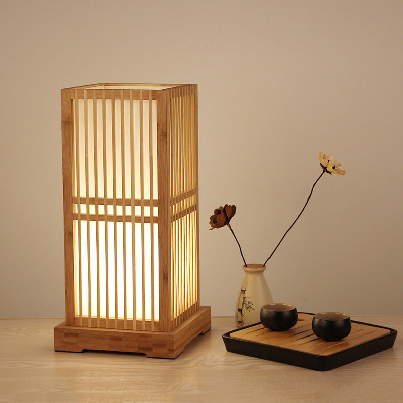 Japanese Bamboo Table Lamp – Handmade Bedside Lantern | Minimalist Zen Nightstand Lighting