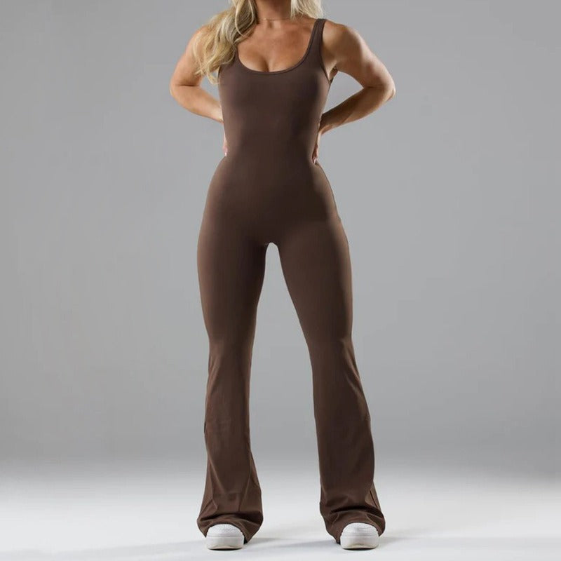 Women’s Seamless Yoga Jumpsuit – Polyester & Spandex | Slim Fit, Hollowed-Out Activewear