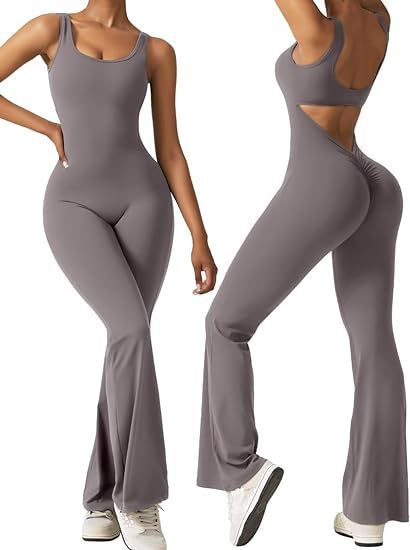 Women's Backless Sleeveless Flared Jumpsuit – Sexy High-Waist Yoga One-Piece | Polyester & Spandex