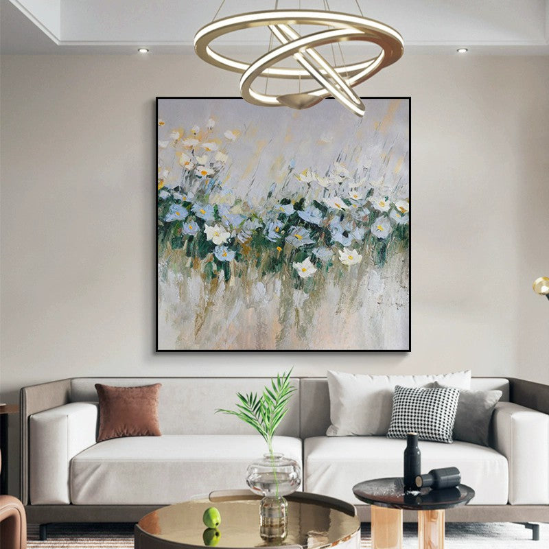Handmade Oil Painting Canvas – Modern Blue Flowers Wall Art