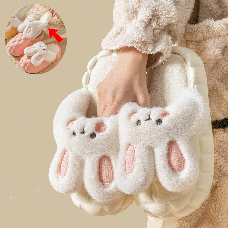 Cute Rabbit Winter Fuzzy Slippers – Warm Plush Cartoon House Shoes for Women