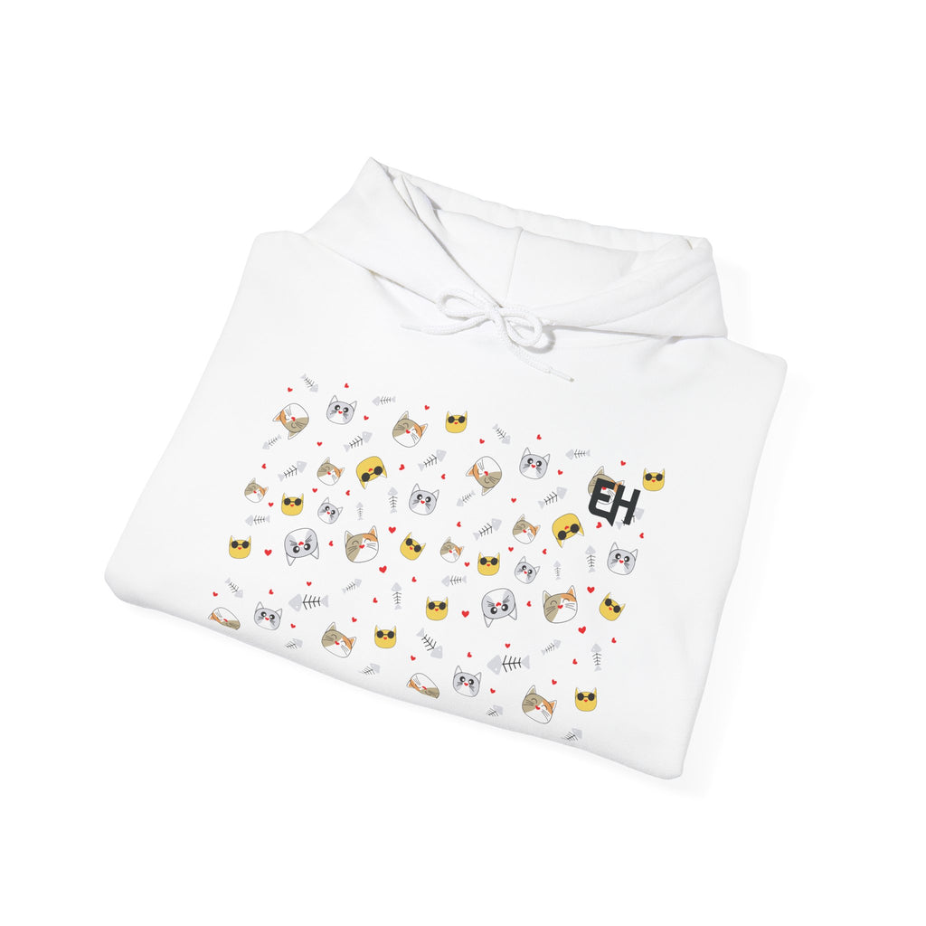 Classic White Pullover Hoodie- cool kitten graphic