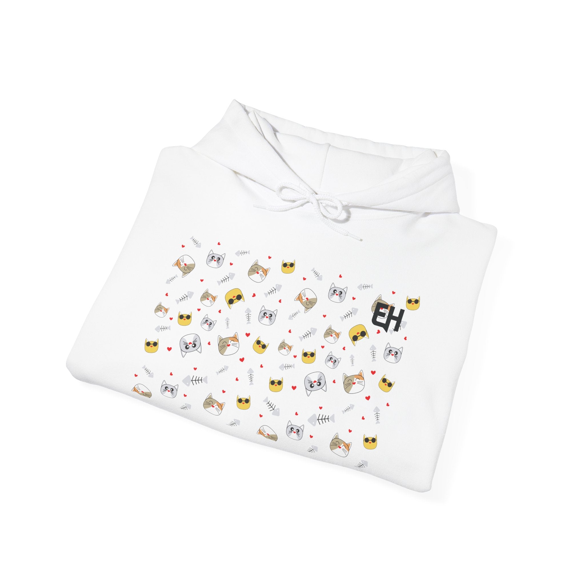 Classic White Pullover Hoodie- cool kitten graphic