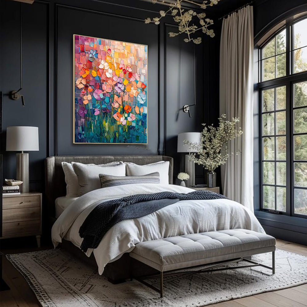 Hand-Painted Abstract Tulip Oil Painting – Modern Canvas Wall Art