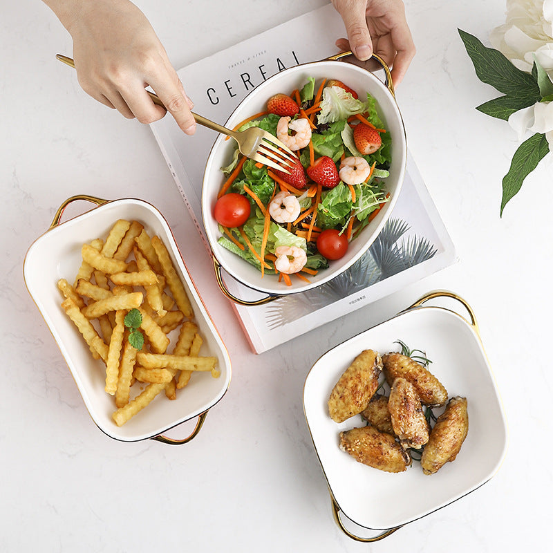 Rectangular Oval Diamond Ceramic Bake Tray – Microwave-Safe Dish