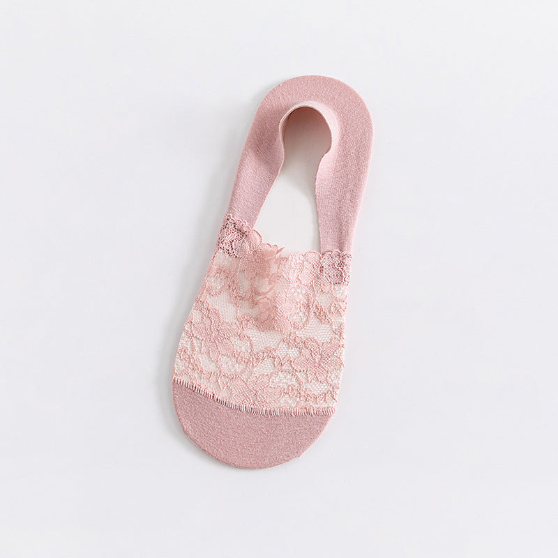 Spring & Summer Women’s Invisible Lace Boat Socks – Non-Slip, Breathable, Soft Cotton