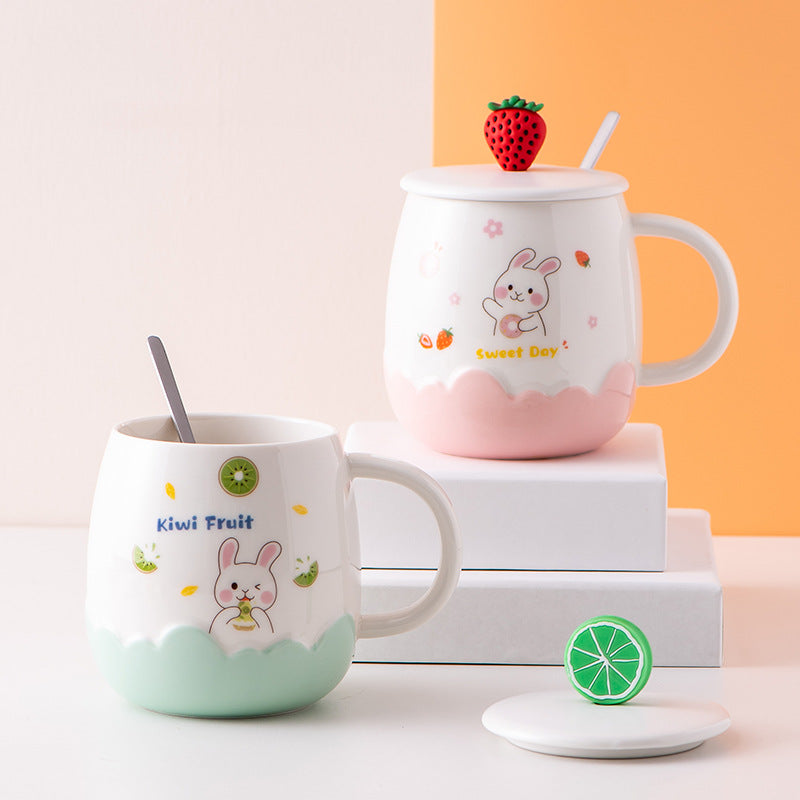 Creative Fruit Cartoon Ceramic Mug – Three-Piece Cup Set