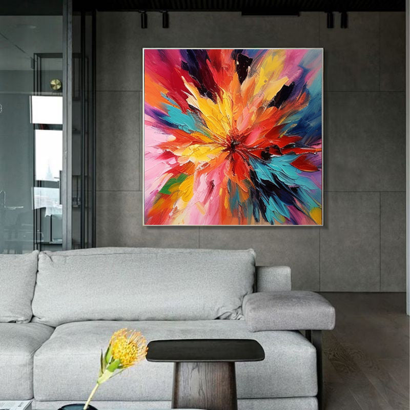 Abstract Colorful Floral Canvas Art – Hand-Painted Modern Oil Painting