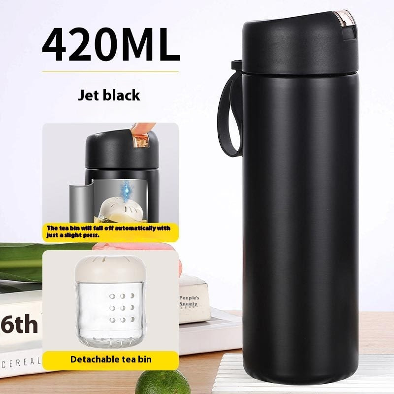 Light Press Magnetic Thermos Cup – Stylish Portable Tea & Water Separator, 420ml