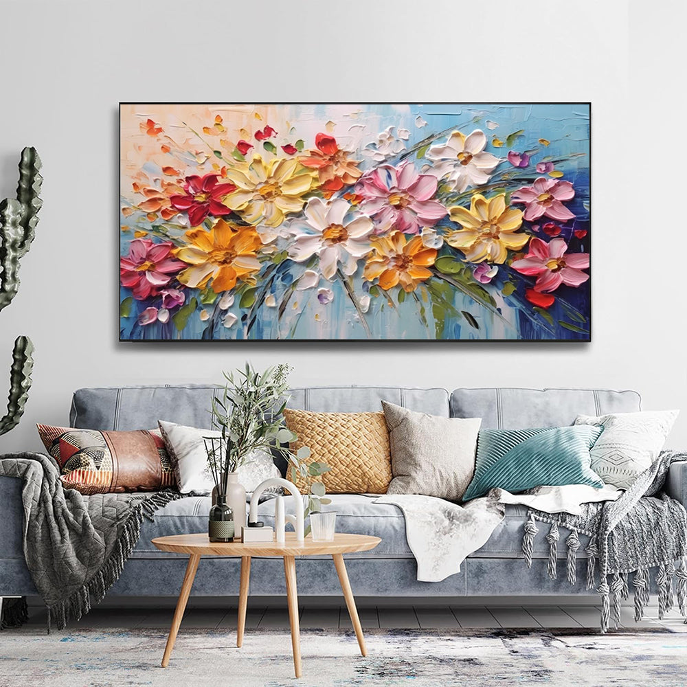 Colorful Spring Flowers Oil Painting – Handmade Canvas Wall Art