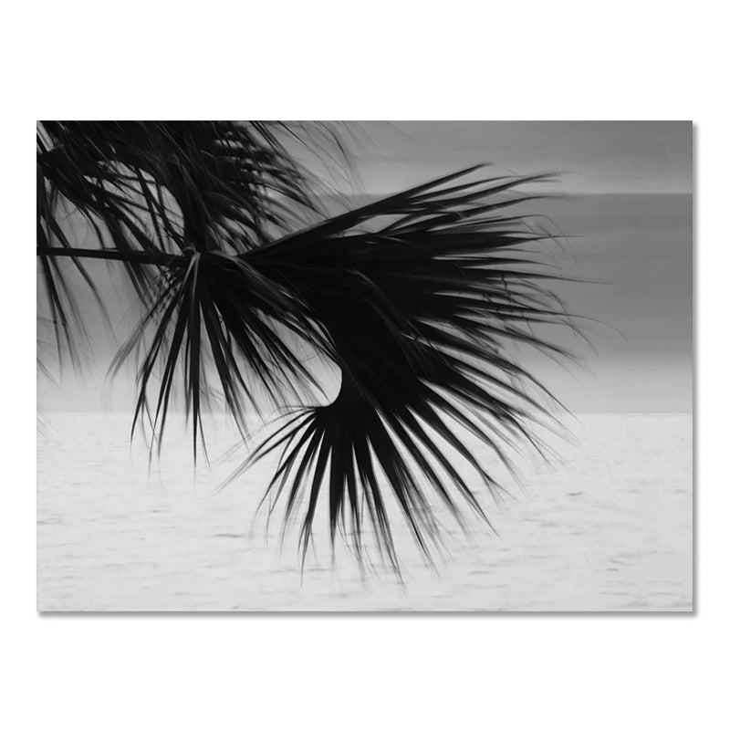 Nordic Modern Black And White Seaside Landscape  – Frameless Spray Paint Hanging Poster