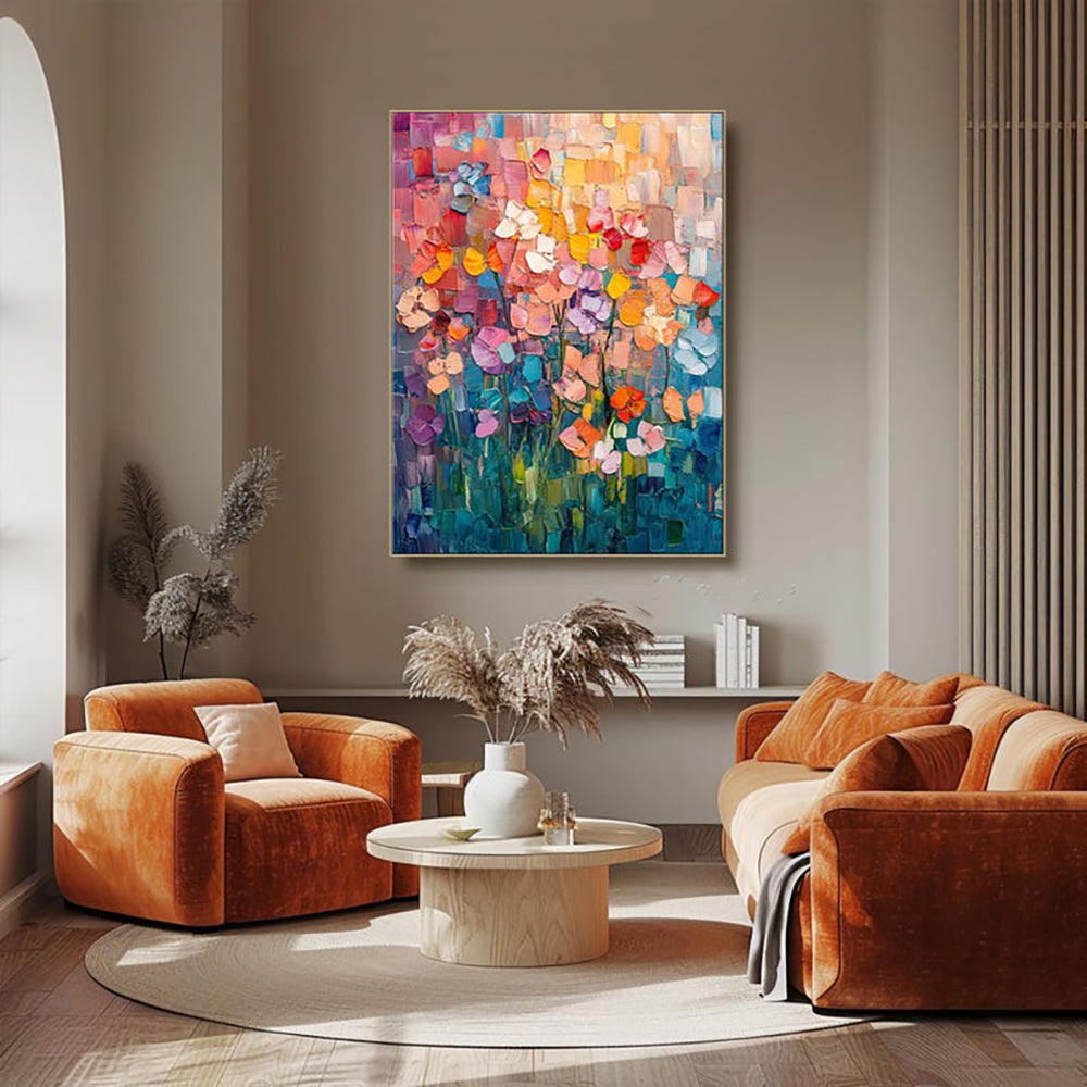 Hand-Painted Abstract Tulip Oil Painting – Modern Canvas Wall Art