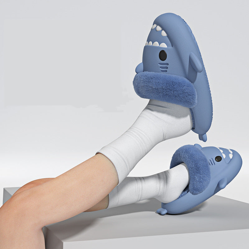 Winter Shark Slippers – Detachable Warm Fuzzy House Shoes with Thick Sole