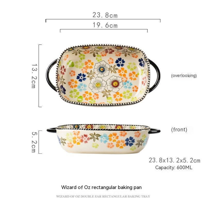 Wizard of Oz Ceramic Bakeware – Retro Floral Rectangular & Round Plates/Bowls