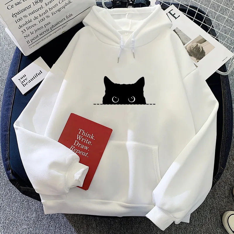 Cute Cartoon Cat Hooded Sweatshirt – Unisex Slim-Fit Hoodie | Cozy Long-Sleeve Trendy Casual Top