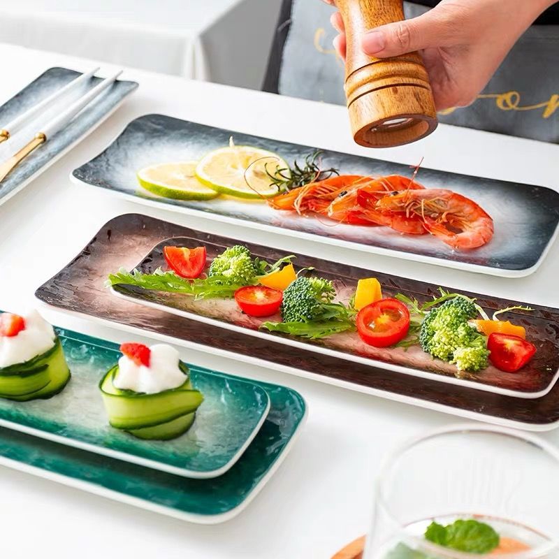 Stone Pattern Long Plate – Elegant Ceramic Serving Plate