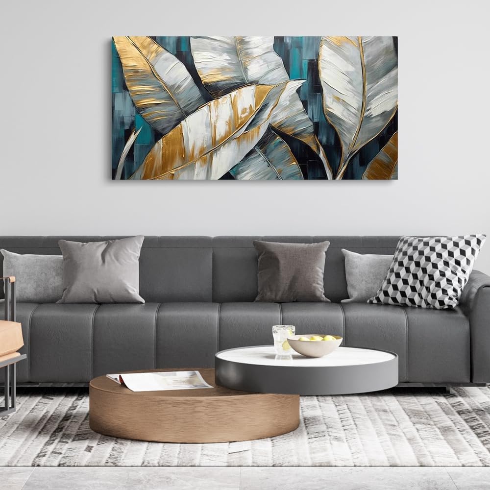 Handmade Abstract Banana Leaf Oil Painting on Canvas – Modern Wall Art Decor