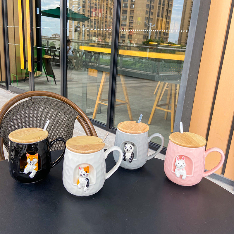 Cute Rabbit Mug with Lid & Spoon – 430ml Trendy Office Cup