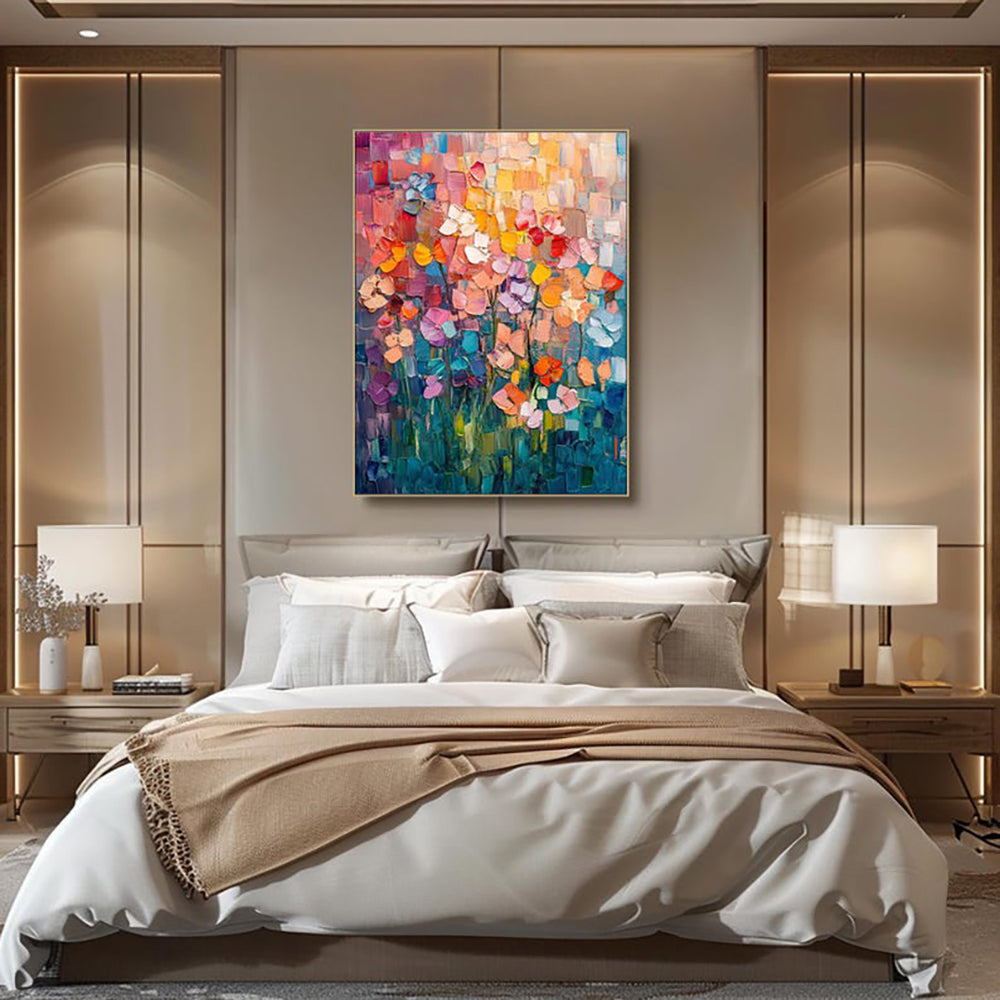 Hand-Painted Abstract Tulip Oil Painting – Modern Canvas Wall Art