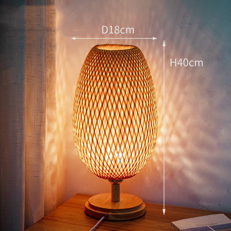 Bamboo Woven Table Lamp – Japanese Zen Style for Bedroom & Living Room