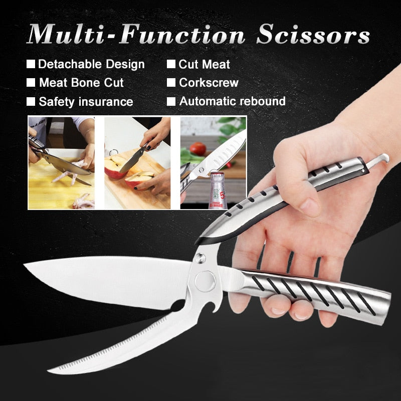 Stainless Steel Multi-Function Kitchen Scissors – Heavy-Duty Poultry & Bone Cutting Shears
