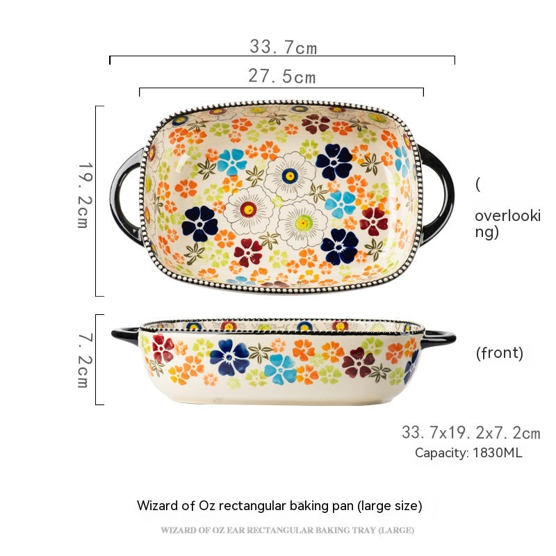 Wizard of Oz Ceramic Bakeware – Retro Floral Rectangular & Round Plates/Bowls
