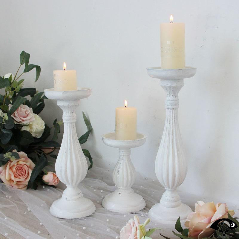 White Wooden Candle Holder – Decorative Candle Light Ornament