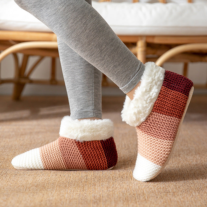 Women’s Plush Color-Matching Indoor Floor Socks – Non-Slip, Warm Winter Home Socks